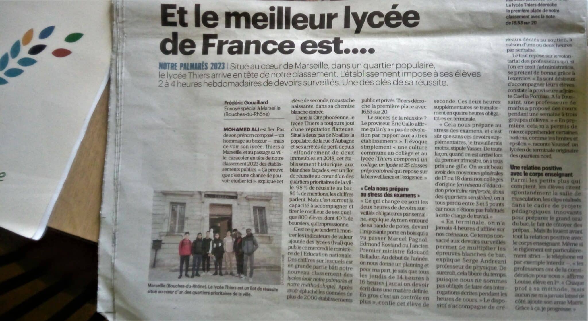 LYCEE LA MENNAIS Ploërmel. Classé 5ème de France au Palmarès du journal